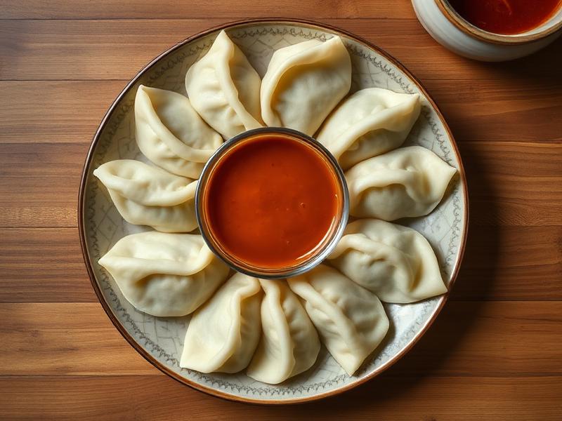 手工饺子食谱封面,摆盘整齐的水饺与蘸料